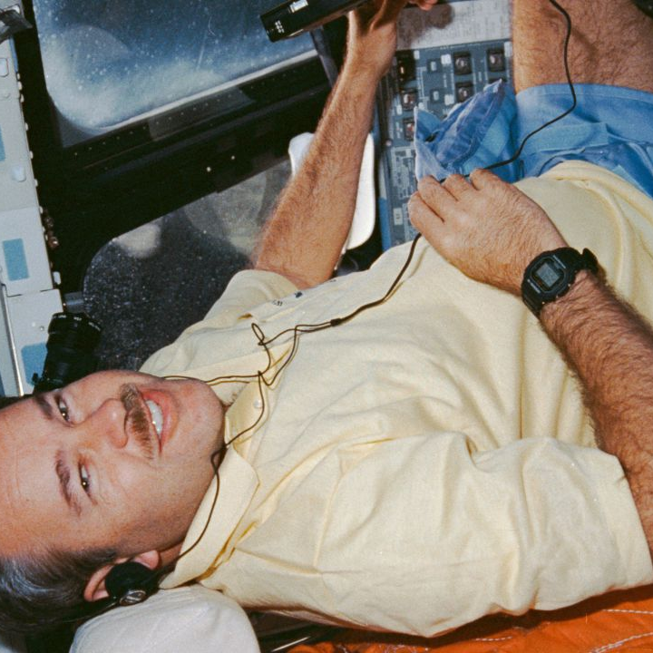 John Creighton wearing a G-Shock watch in space