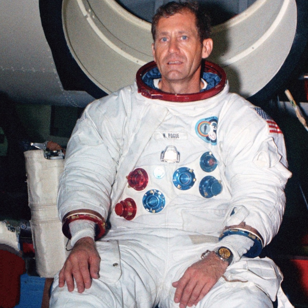 William Pogue using a Seiko watch in space