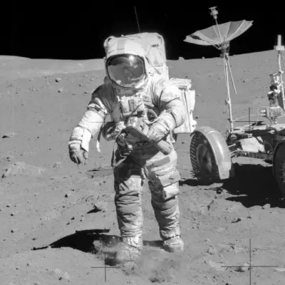 David Scott using a Bulova watchon the moon