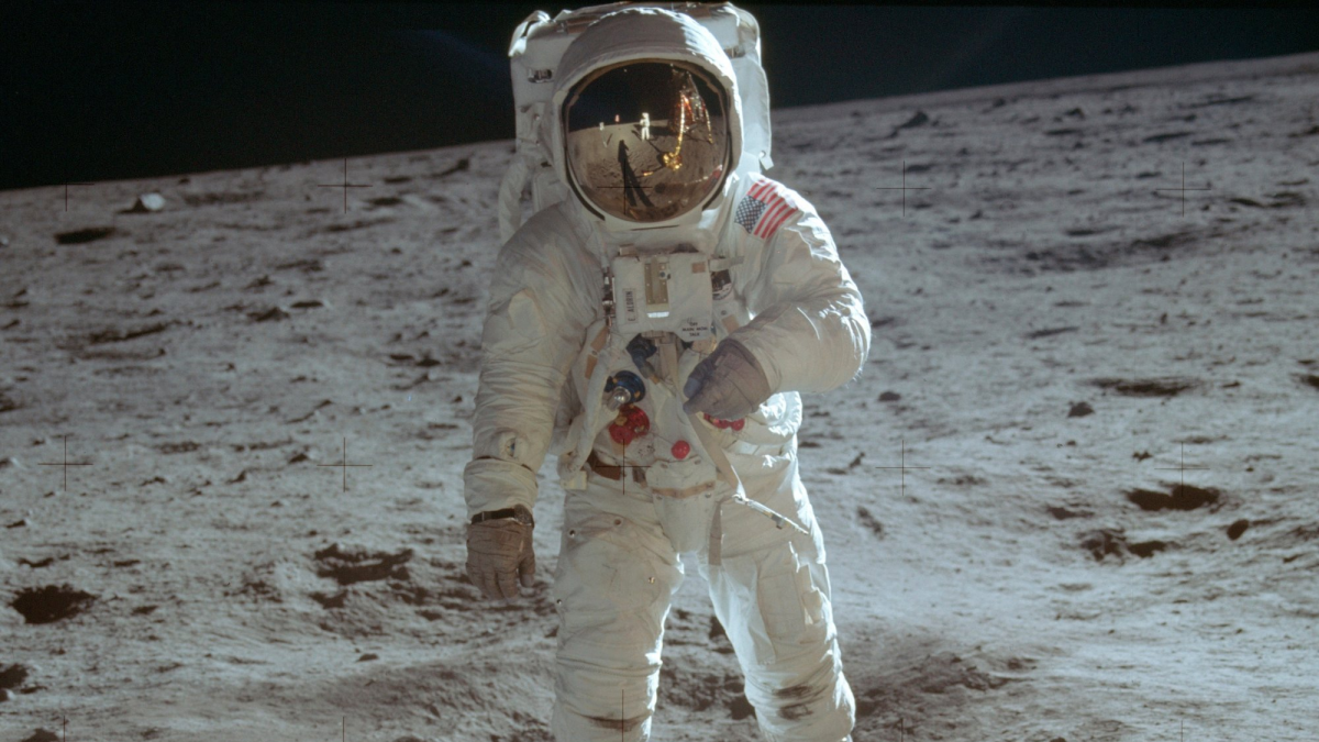 Neil Armstrong wearing a Omega Speedmaster on the moon