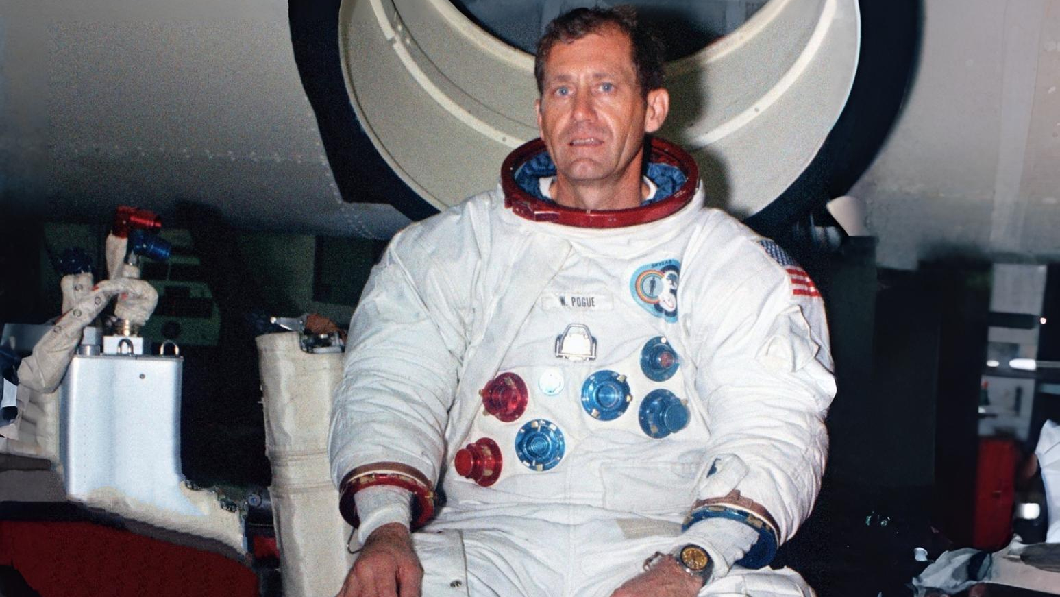 William Pogue using a Seiko watch in space