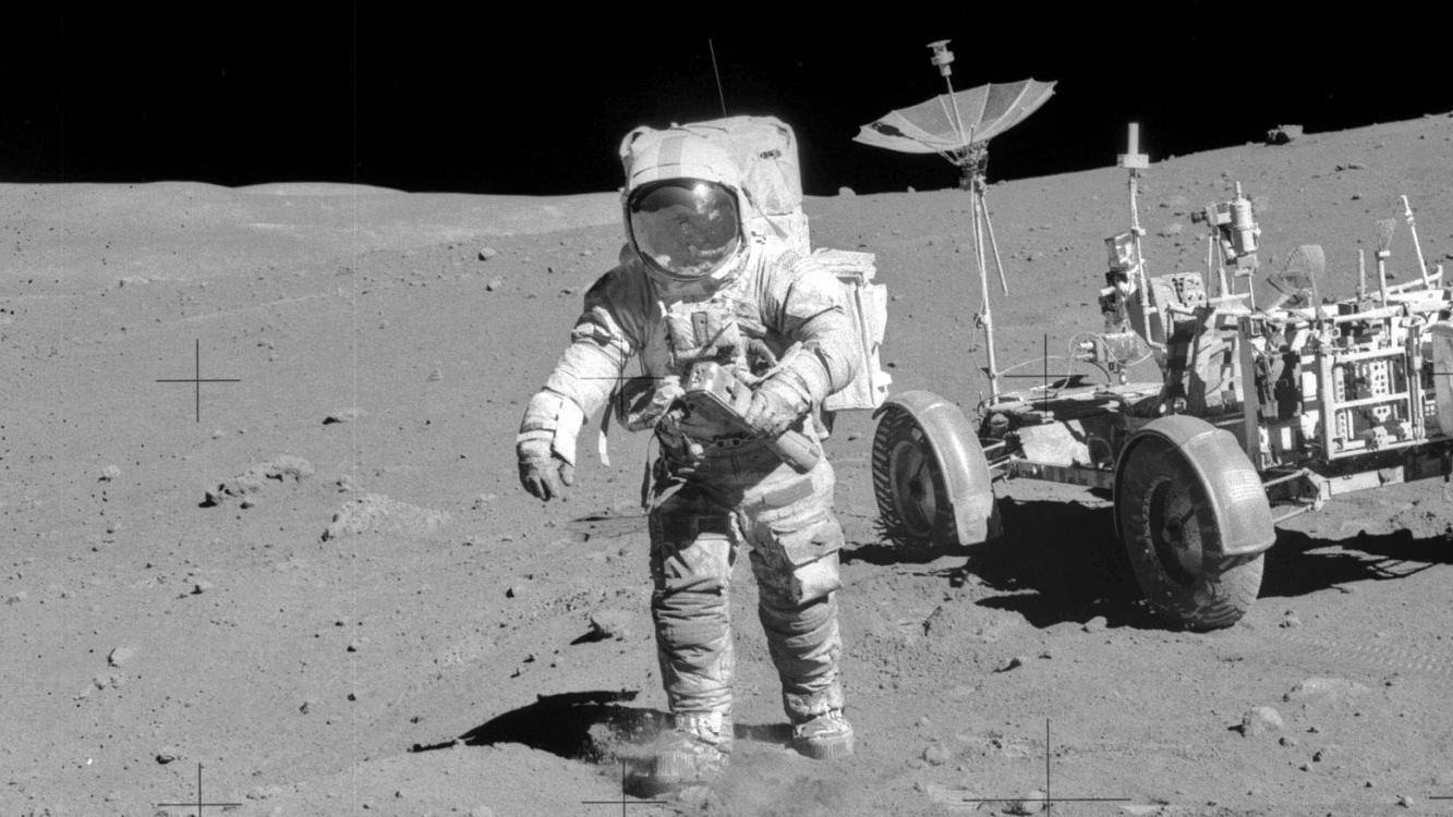 David Scott using a Bulova watchon the moon