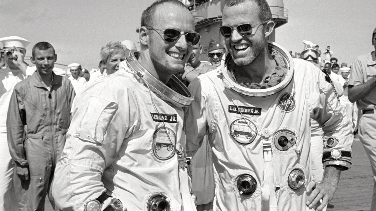 Pete Conrad using a Glycine watch in space