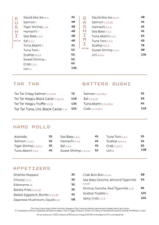 First page of the food menu