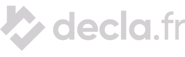 Logo DECLA.fr avec un symbole abstrait à gauche du texte gris.