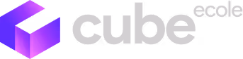 Logo d'un cube violet et texte gris 'cube ecole'.
