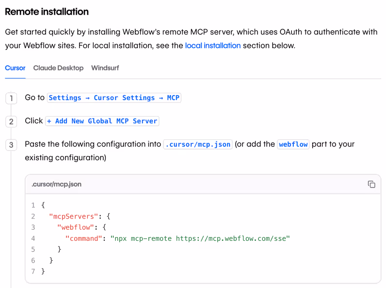 code webflow MCP