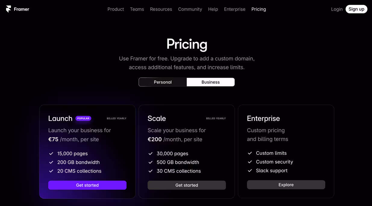 Framer pricing