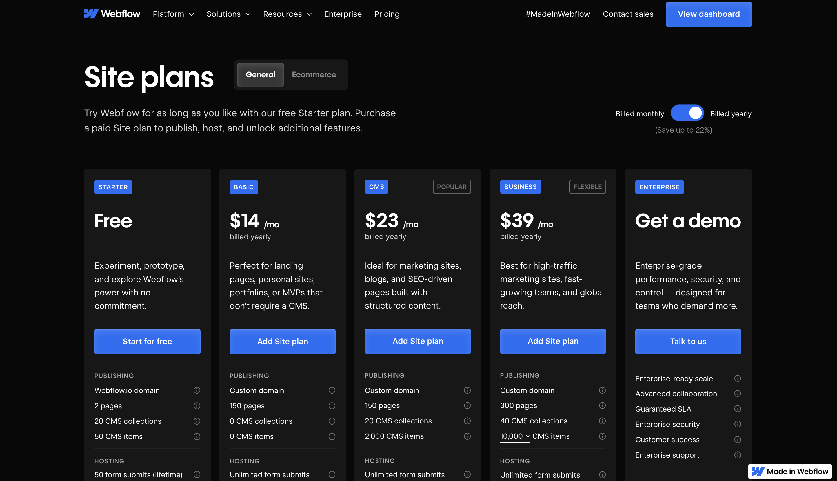 Grille de tarification Webflow