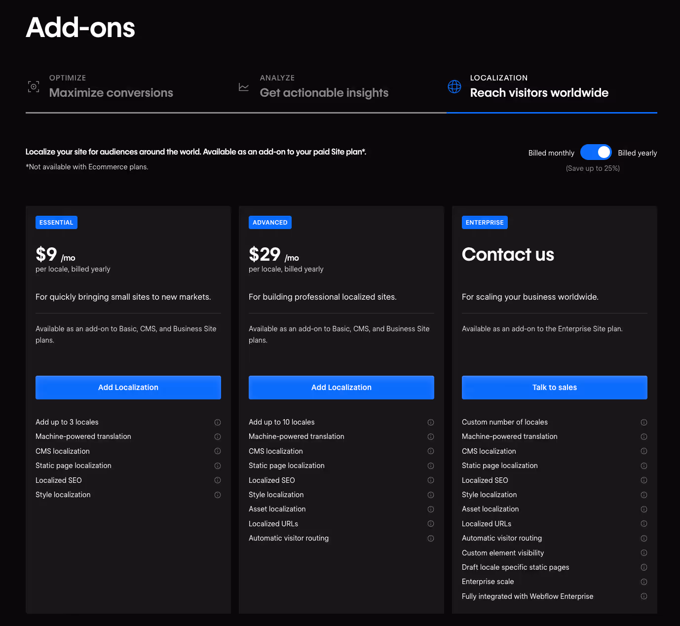 Webflow Localization Pricing
