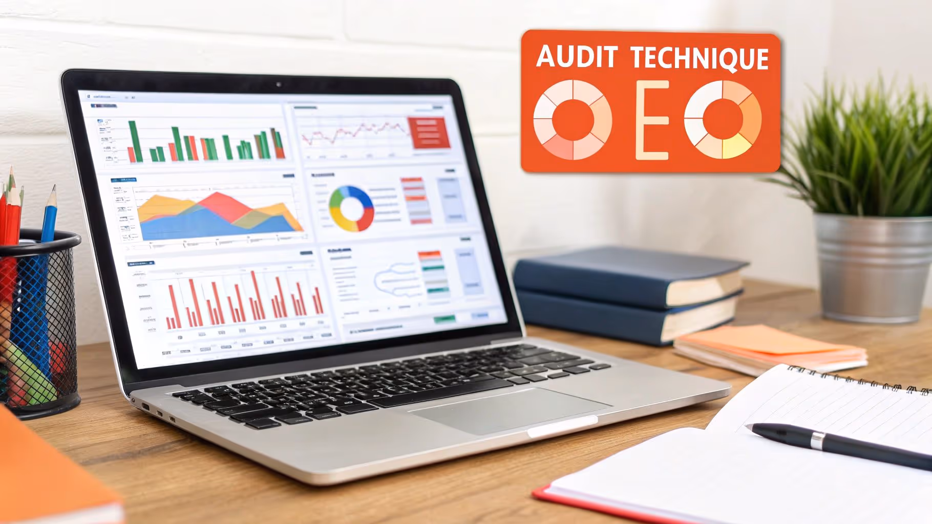 Une personne analysant des graphiques SEO sur un écran d'ordinateur, illustrant un audit de site web.