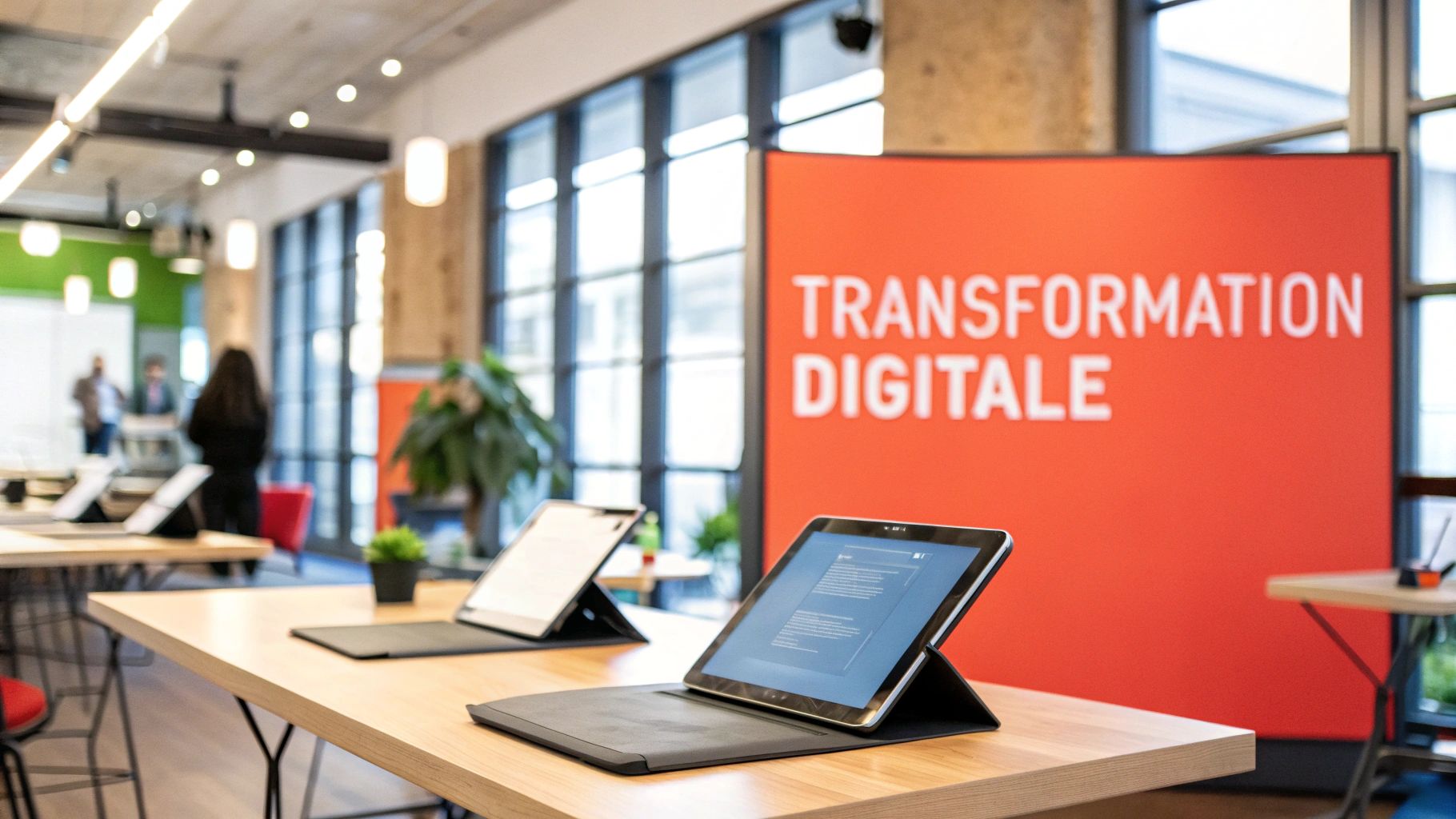 Une équipe réfléchissant à une stratégie digitale devant un tableau blanc