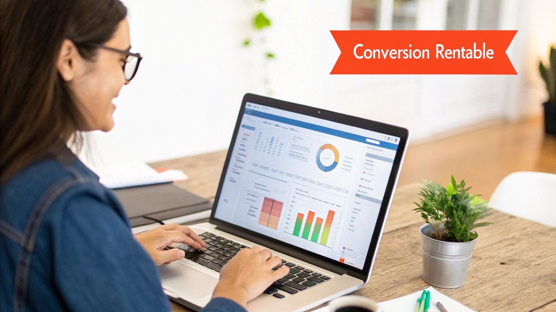 Illustration de graphiques et de statistiques sur un écran d'ordinateur, représentant l'analyse de données pour l'optimisation des conversions.