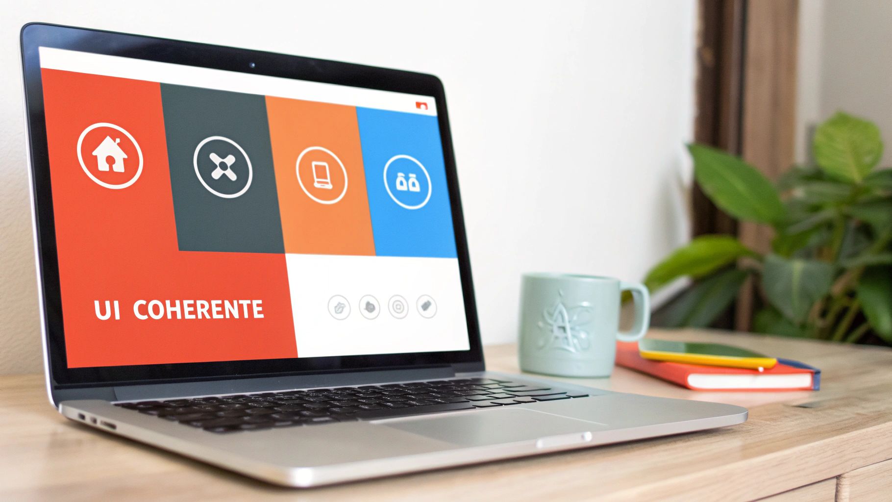 Une interface de site web affichée sur un ordinateur portable, avec des éléments de design cohérents qui reflètent une identité de marque forte.