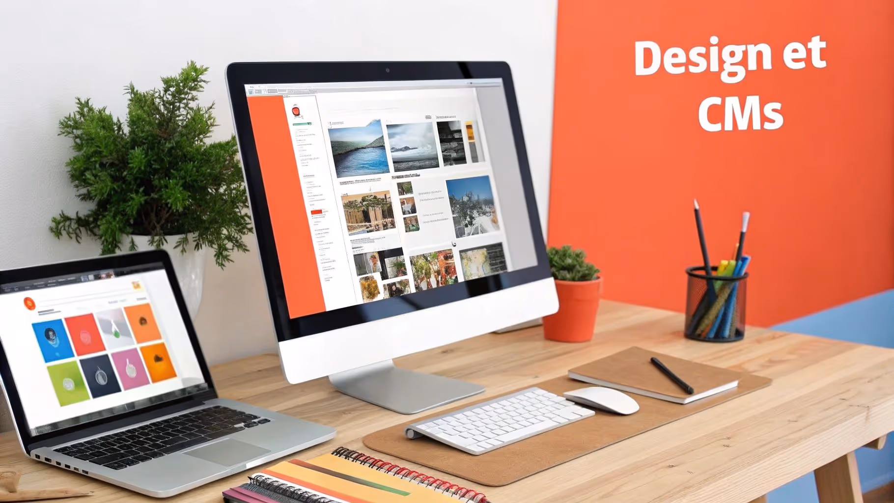 Une personne travaillant sur un ordinateur portable, avec des schémas de conception de site web en arrière-plan.