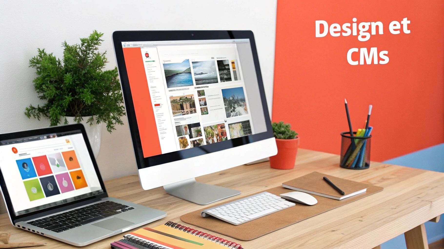 Une personne travaillant sur un ordinateur portable, avec des schémas de conception de site web en arrière-plan.