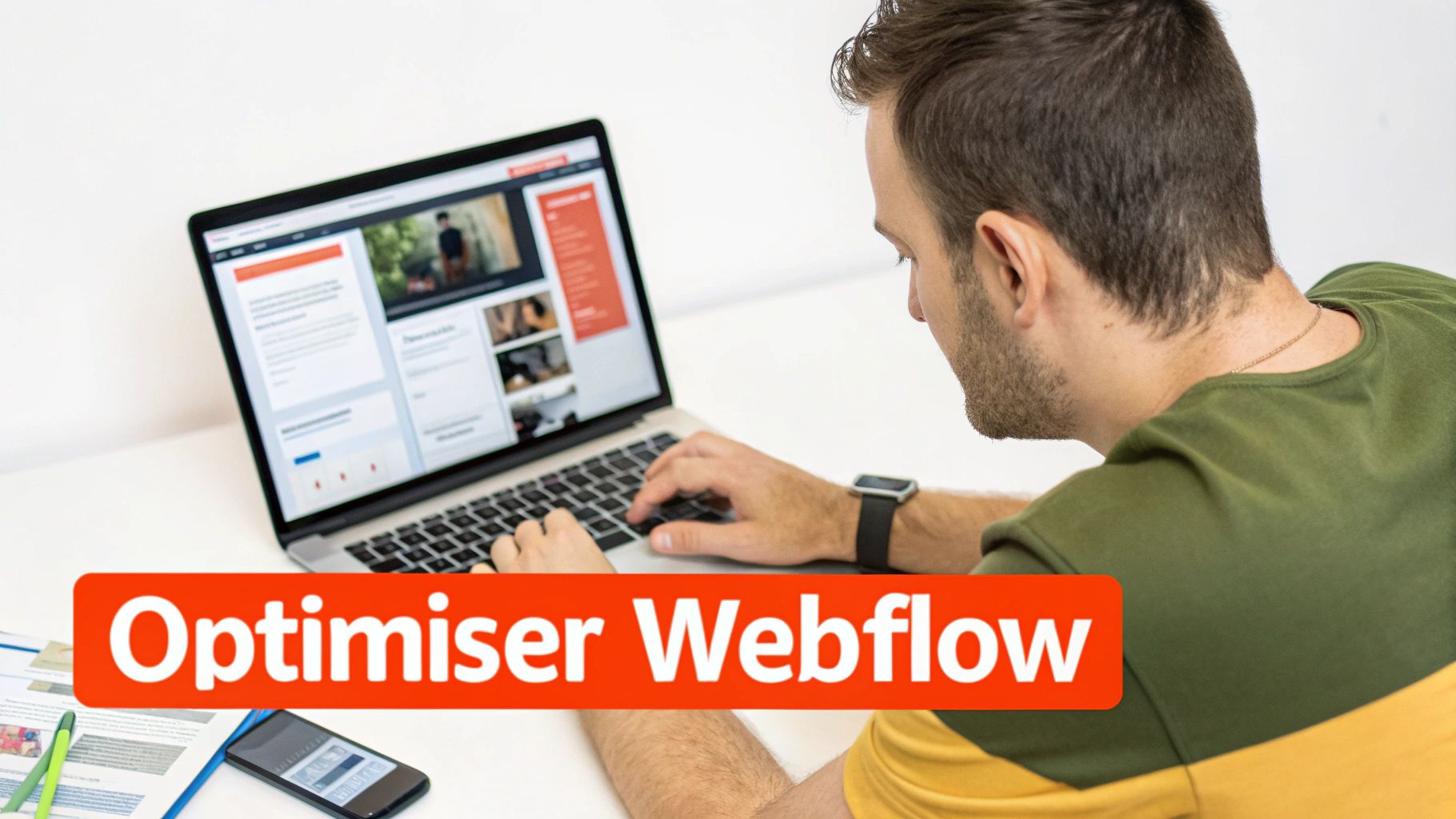 Une personne travaillant sur un ordinateur portable affichant l'interface de Webflow pour le design responsive.
