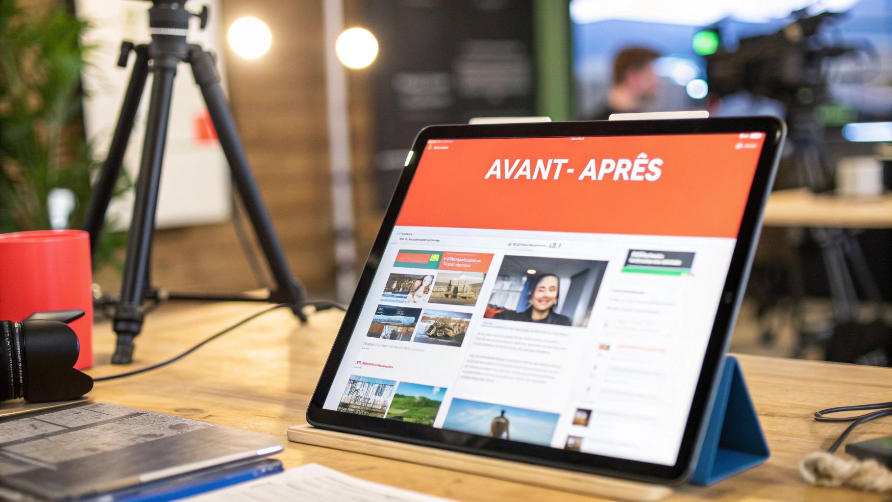 Une main dessinant une interface utilisateur sur une tablette, symbolisant la planification et l'optimisation de l'expérience utilisateur d'un site web.