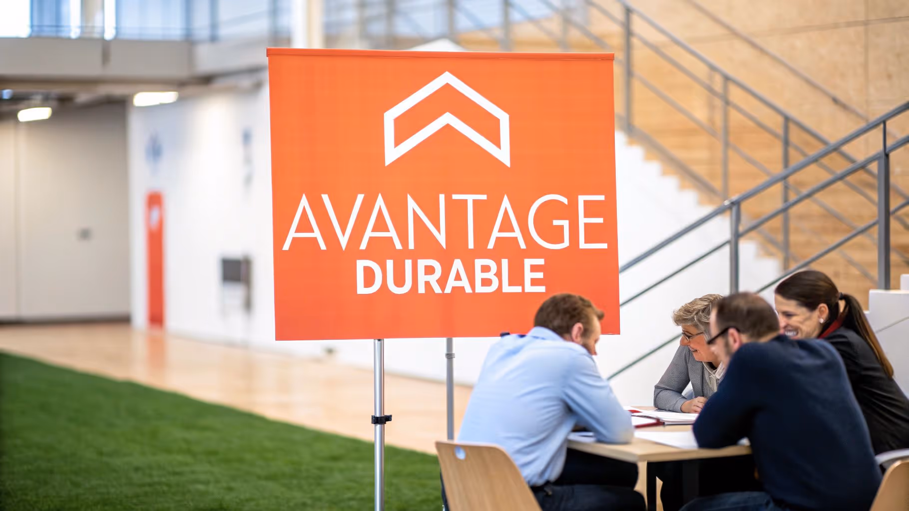 Une personne en situation de handicap utilise une tablette dans un espace de travail collaboratif, symbolisant l'inclusion et la conversion.