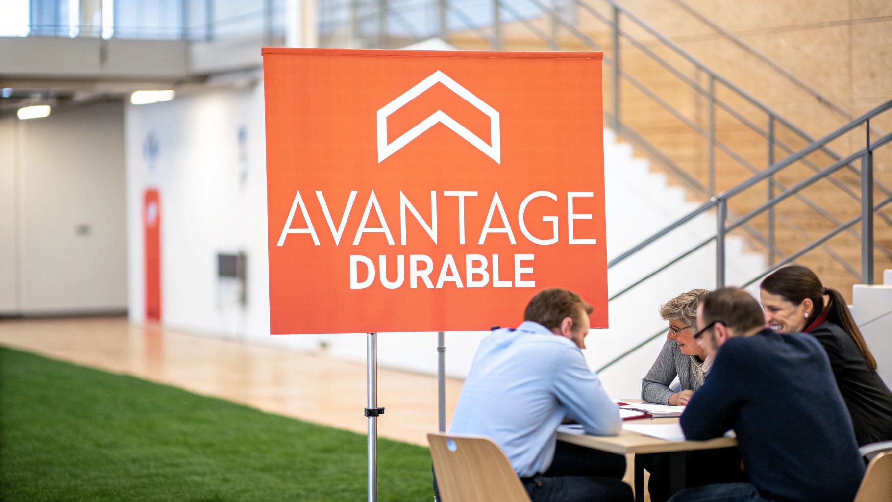 Une personne en situation de handicap utilise une tablette dans un espace de travail collaboratif, symbolisant l'inclusion et la conversion.