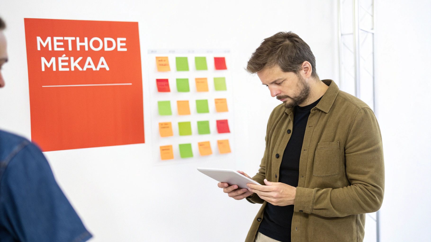Une personne dessinant des wireframes sur une tablette numérique, illustrant la phase de conception d'un site Webflow.