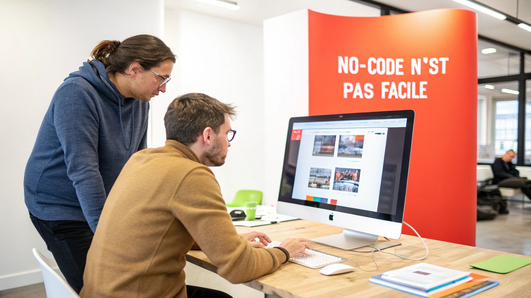 Un développeur Webflow travaillant sur un ordinateur portable, illustrant l'expertise technique requise.