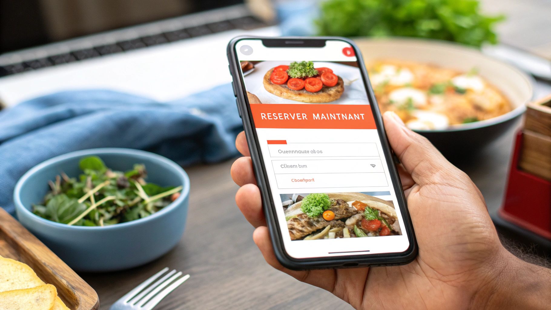 Photographies de plats sur une table de restaurant, mettant en valeur la qualité et la présentation