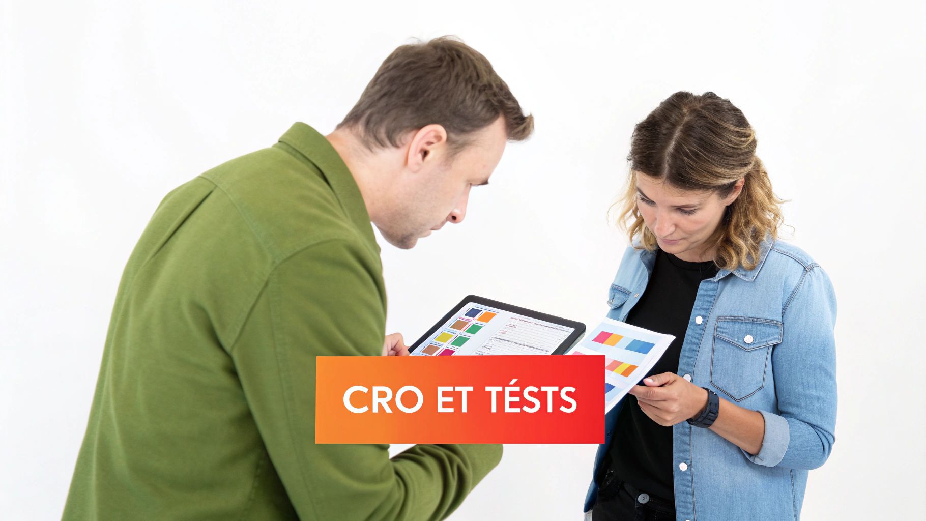 Plusieurs personnes analysant des graphiques et des wireframes de site web sur un grand écran dans une salle de réunion.