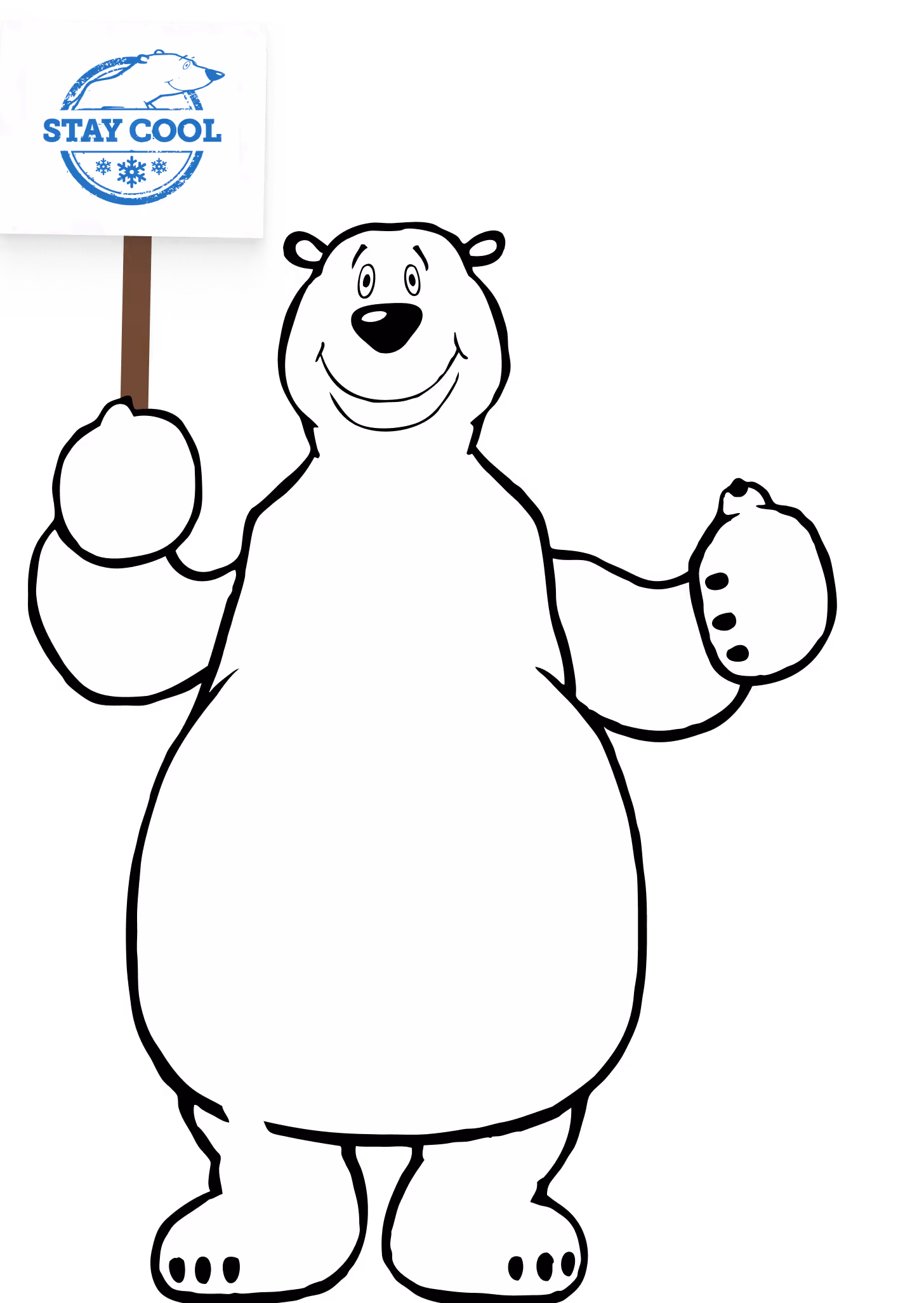 A polar bear mascot holding a sign.