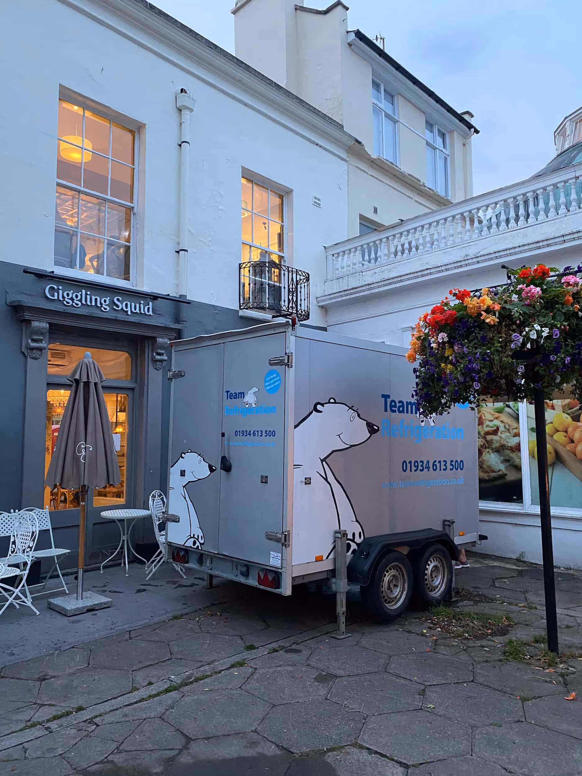 giggling squid restaurant with emergency cold trailer hire outside