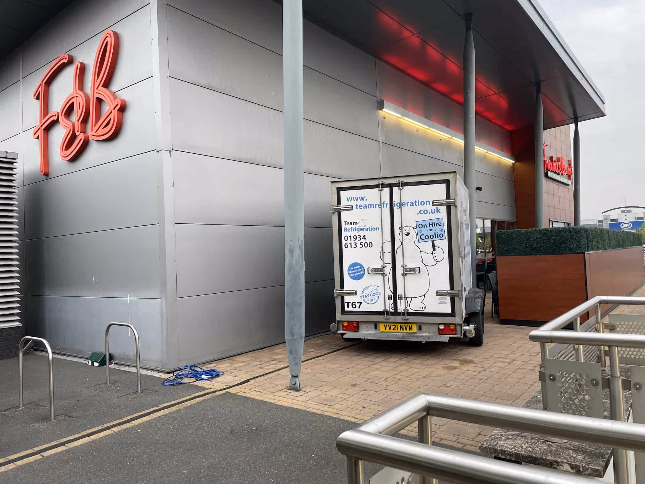 f and b outside with cold trailer hire