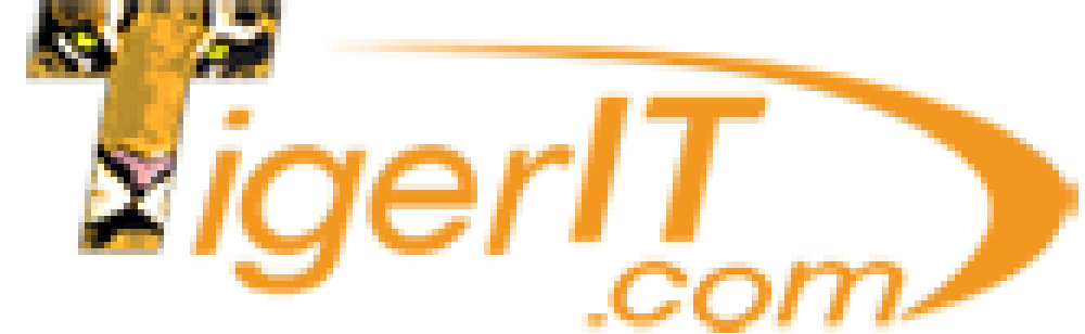 TigerIT logo with a stylized tiger face forming the letter T and orange text reading 'TigerIT.com' with a curved arrow.