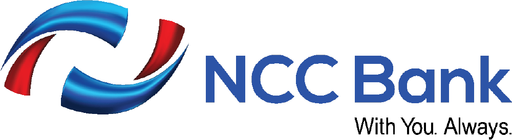 NCC Bank logo with blue and red swoosh design and tagline 'With You. Always.'