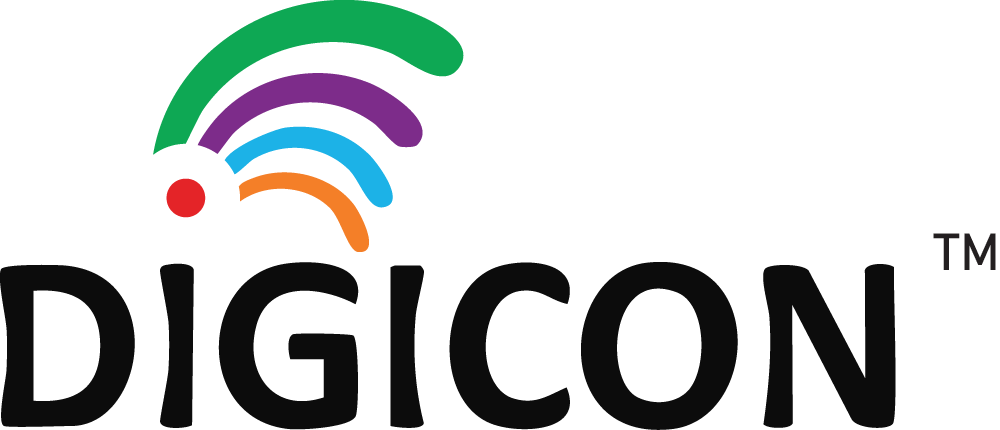 DIGICON logo with colorful arcs in green, purple, blue, and orange above the letter I.