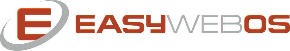 Easy Web OS logo with stylized letter E inside a gray elliptical swoosh.