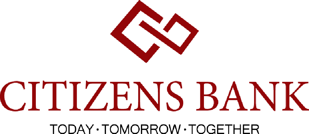 Citizens Bank logo with interlocking red geometric shapes above the name and the slogan 'Today · Tomorrow · Together' below.