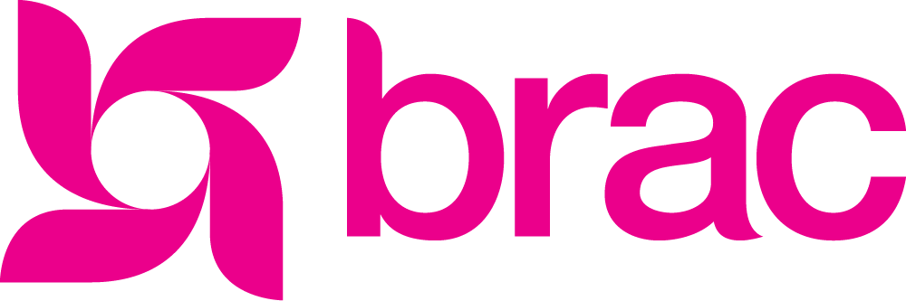 BRAC logo with stylized pink geometric shapes and lowercase text.
