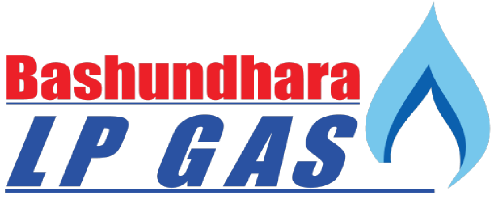 Bashundhara LP Gas logo with red and blue text and a blue flame icon.