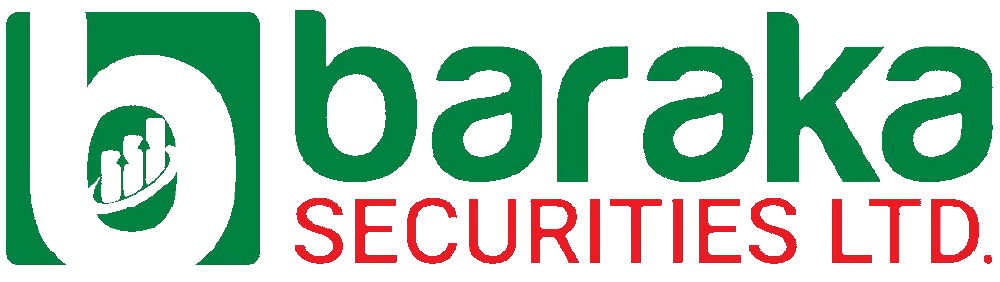 Baraka Securities Ltd. logo with a green stylized 'b' containing upward-trending bar chart and green and red text.