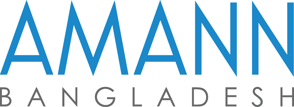 AMANN Bangladesh logo with AMANN in large blue letters and BANGLADESH below in smaller gray letters.