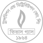 Circular logo with a central flame-like symbol and Bengali text around and below it.