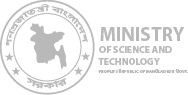 Logo of the Ministry of Science and Technology featuring a stylized map of Bangladesh enclosed in a circular border.