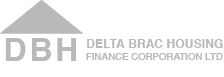 Logo of Delta Brac Housing Finance Corporation Ltd featuring a stylized gray house roof above the letters DBH.