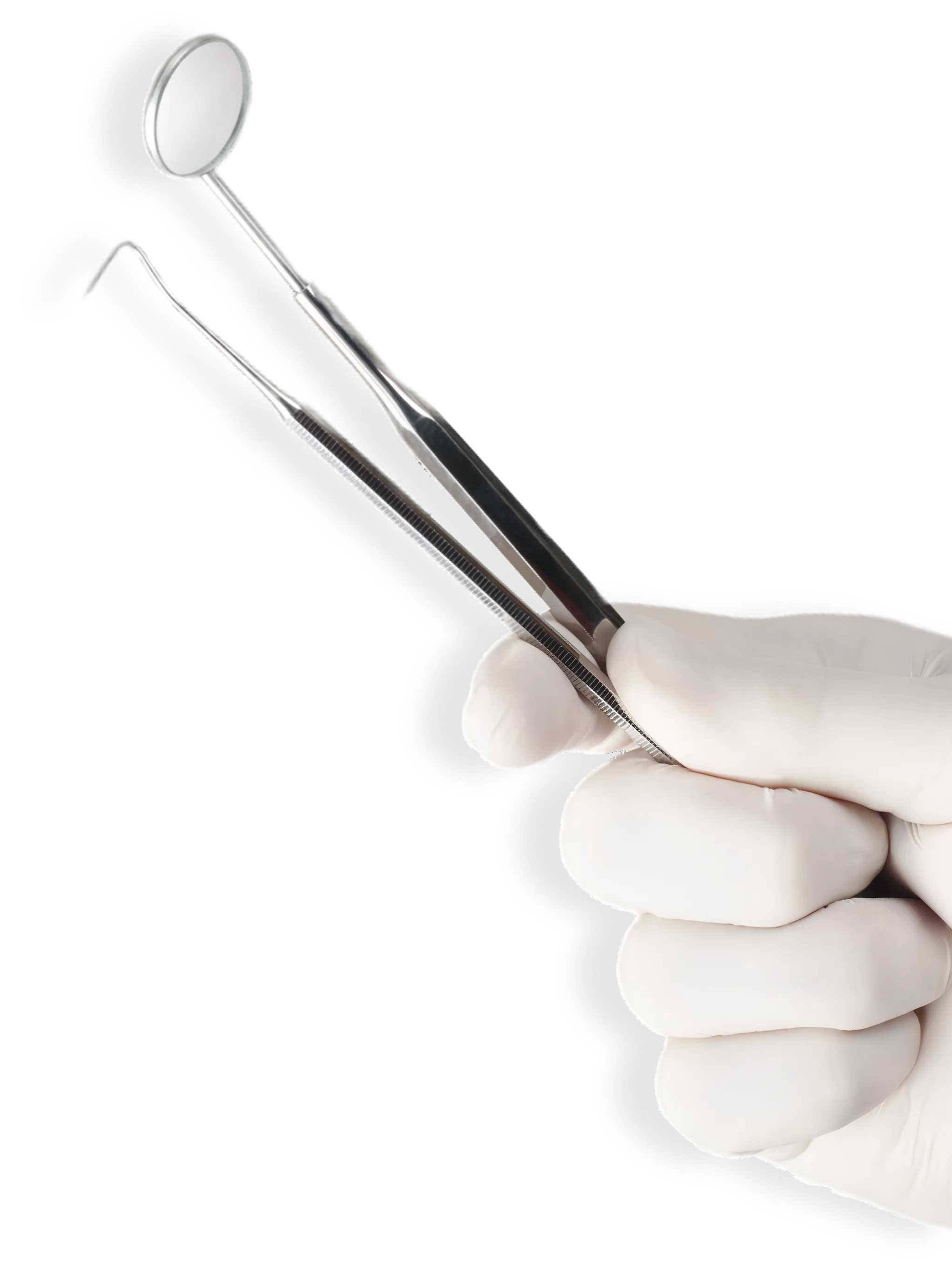 Gloved hand with dental tools