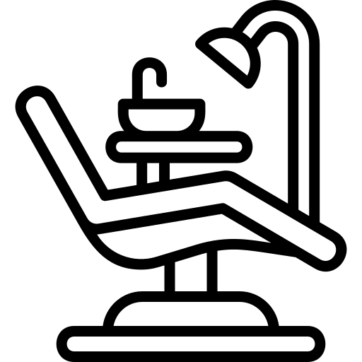 Black silhouette of a dental chair used for checkups.