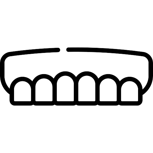 Outline icon of a partial denture with six teeth and a clasp framework.