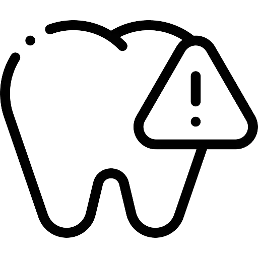 Outline of a tooth with a warning symbol containing an exclamation mark.