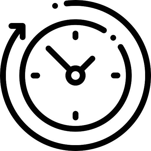 Clock face with an arrow circling counterclockwise around it, symbolizing long-lasting or continuous time.