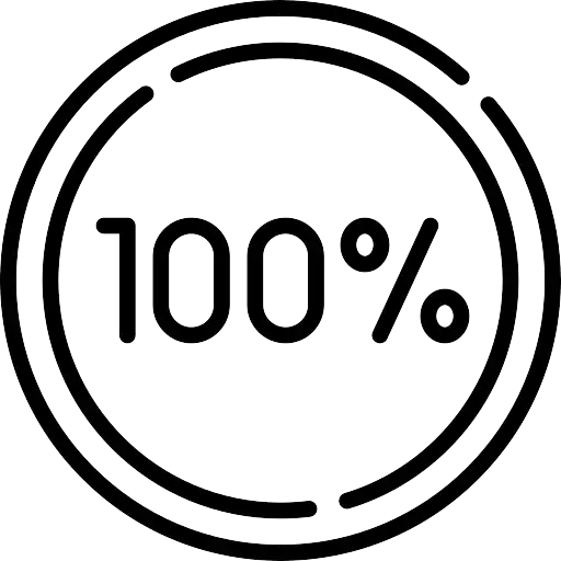 Icon showing the text '100%' surrounded by two broken circular outlines reinforcing safety of the dental procedure.
