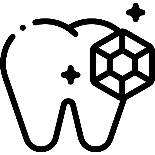 Outline of a tooth with sparkle icons indicating cleanliness or stain removal.